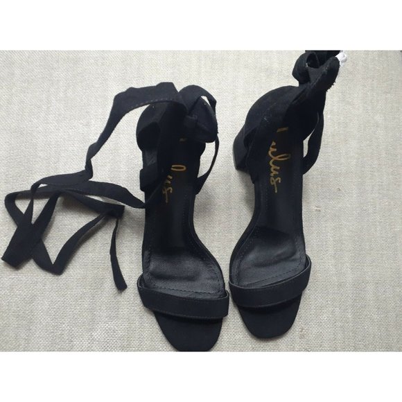 Lulu's Heels Black Faux Suede Airis Ankle Wrap Size 6.5 - Picture 4 of 7